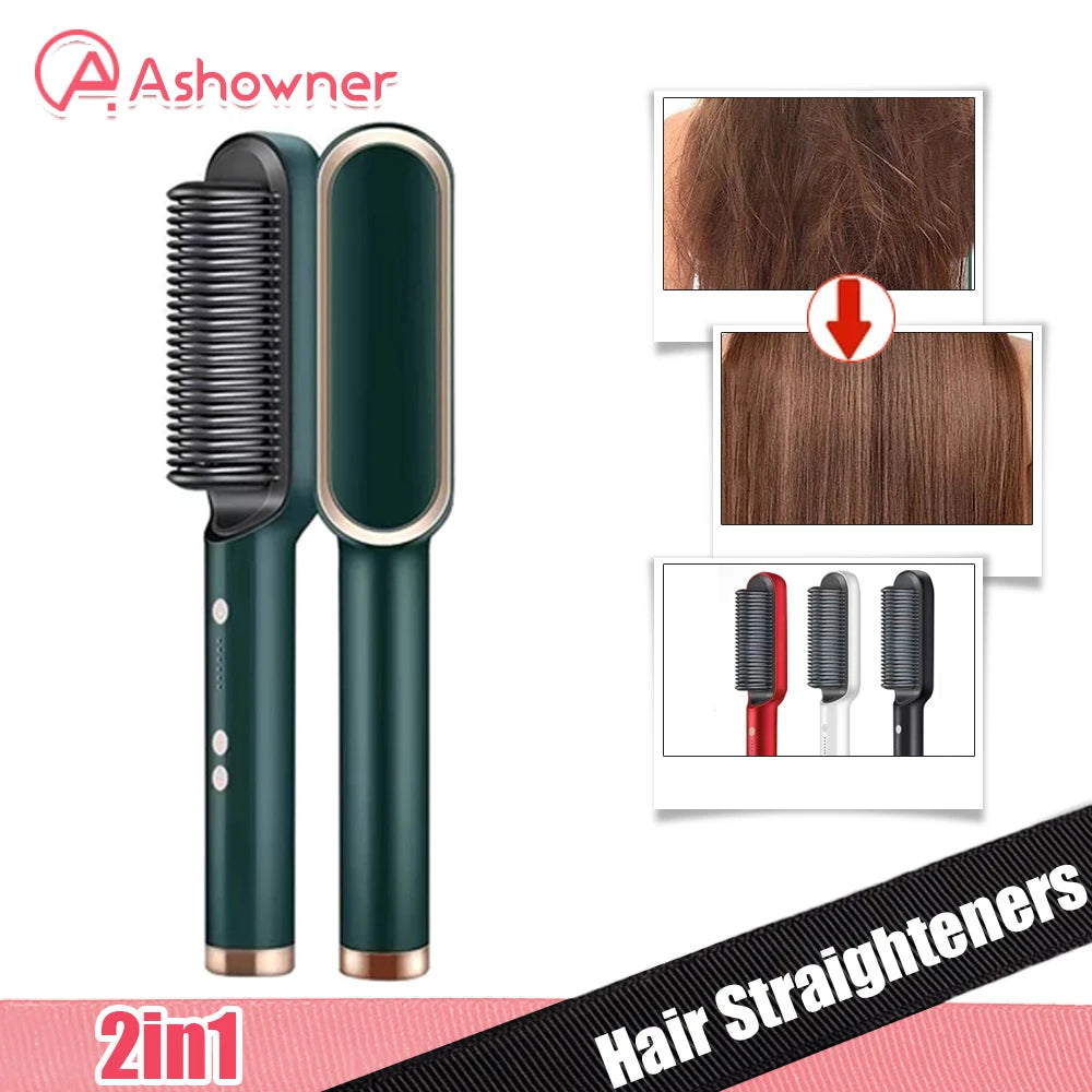 Home Use Professional Electric Flat Iron LCD Display Fast Ceramic Multi-function Hair Straightening Brush
